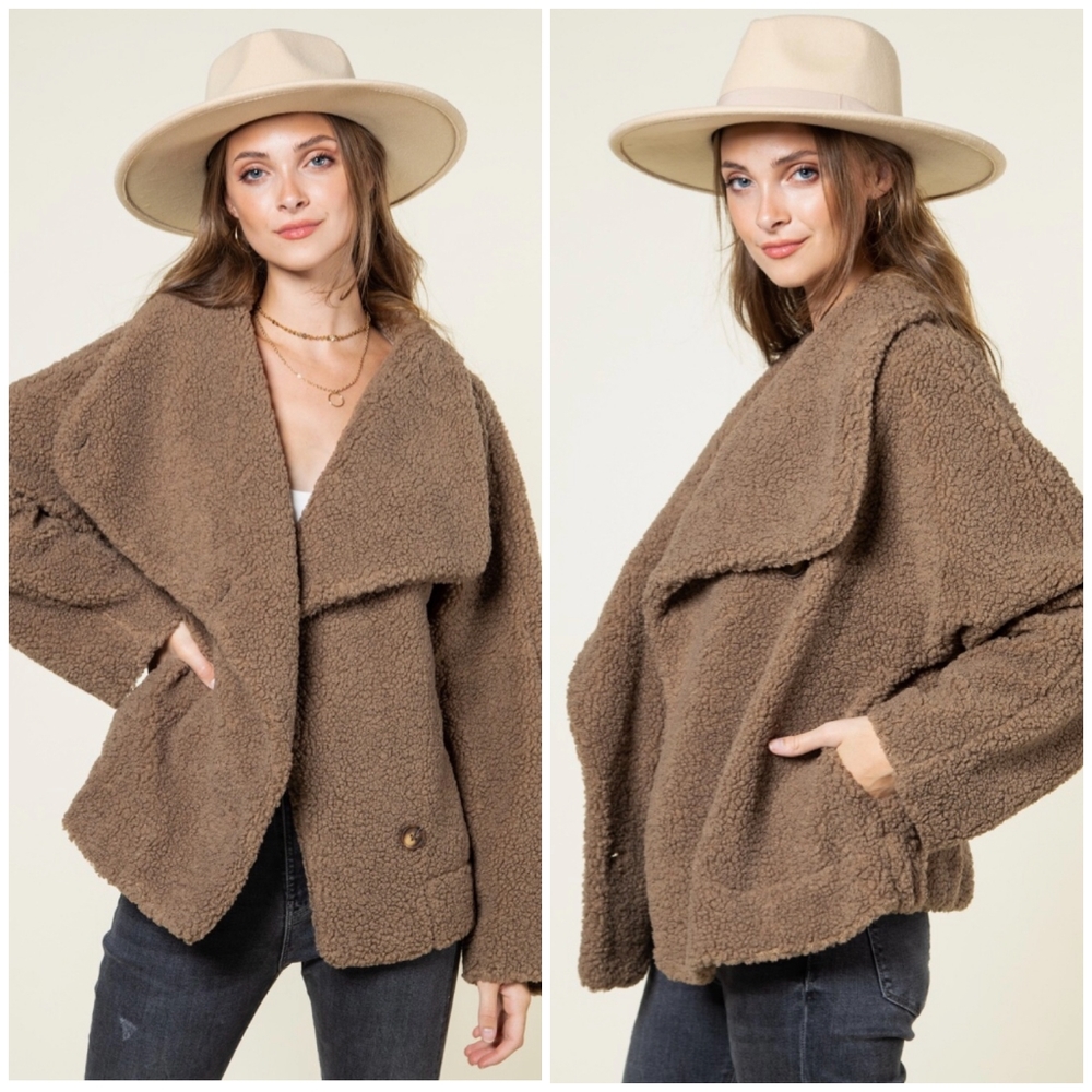 LAST 1❗️NEW IN By VERY J Cozy Chic Mocha Sherpa Oversized Teddy Coat Jacket - Picture 5 of 11